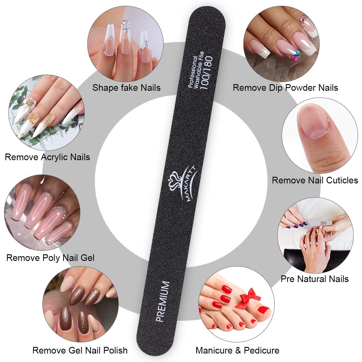 MAKARTT Nail Files 100 180 Grit for Poly Nail Extension Gel Acrylic Nails Files Double Sided Black Washable 10 Nail File Set Manicure Tools F-01 : Beauty