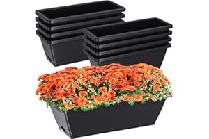 TECTSIA Planter Boxes for Domestic Gardening 8 Pcs, 17 Inch Long Window Sill Planter Box Outdoor, Plastic Rectangular Window Rectangle Window Boxes Planters with Drainage Holes and Trays for Windowsill