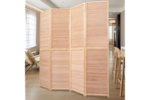 HOMSCREENER Room Divider Folding Privacy Screens, 6FT Bamboo Room Divider Wall Panel, Freestanding 2-in-1 Multifunction Partition Room Dividers for Room Separation 4 Panel Hand Made Mesh Woven Wall Divider Screen