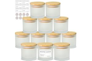 SUPMIND 4oz Candle Jars 12 Pack- Frosted Bulk Small Glass Jars with Bamboo Lids, with Stickers and Labels, Empty Candle Jar for Making Candles Containers - Dishwasher Safe