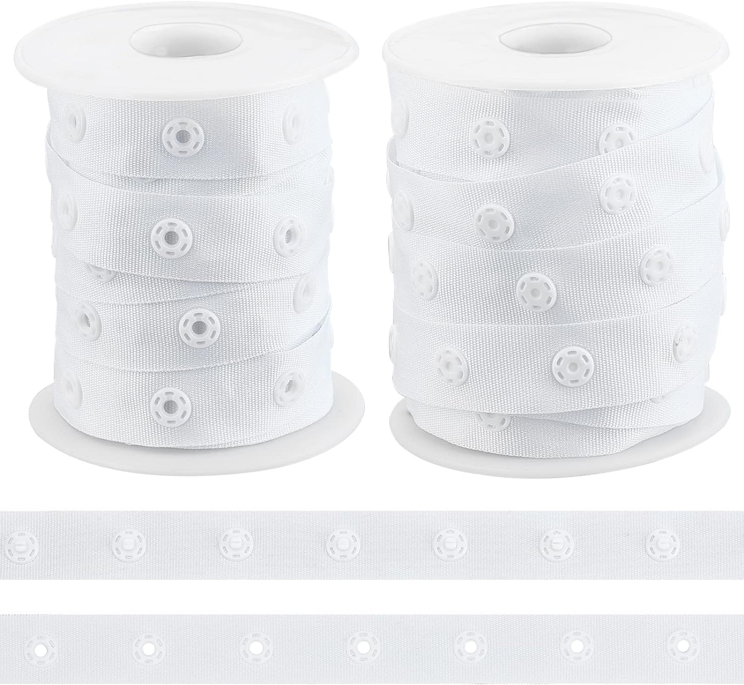 OLYCRAFT 8.6~9.1m Sewing Snap Button Tape Trim 18mm Wide Press Button Tape White Polyester Press Stud Trim Sewing Fastener Plastic Press Stud Ribbon for Sewing Crafting Clothing Accessories
