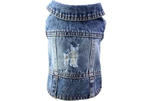 FUQIBASICS Pet Clothes Dog Jeans Jacket Cool Puppy Denim Dog Shirts for Small Medium Dogs Cats Lapel Vests Vintage Washed Dog Clothes Scratch Design Dog Coat