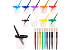 Lot de 30 gobelets de peinture anti-déversement avec pinceaux et couvercles, pots à eau anti-déversement avec couvercles colo