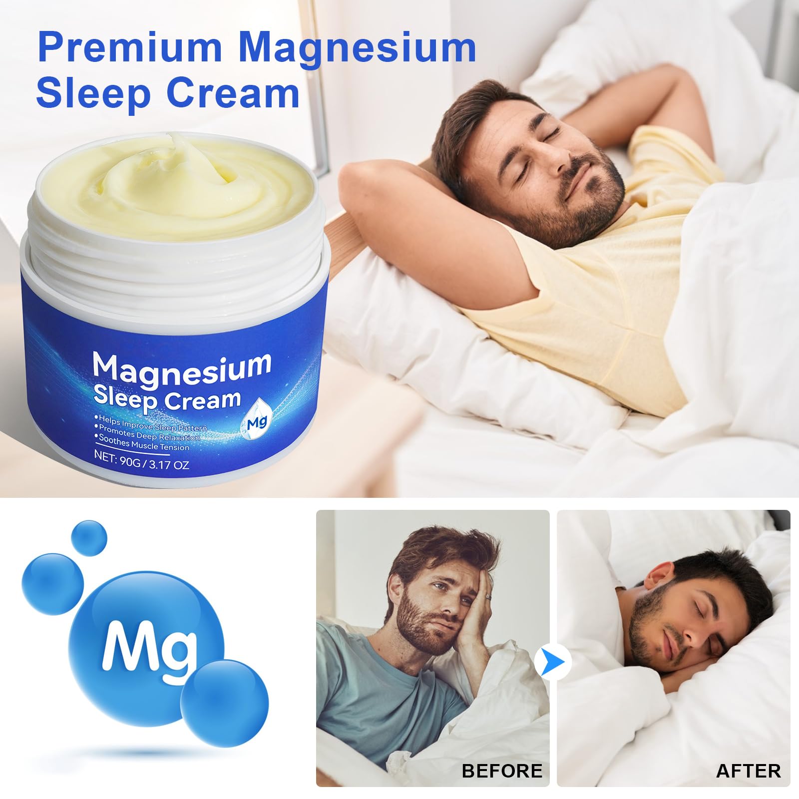 Generic Premium Magnesium Cream for Sleep 3.17 Oz, Topical Magnesium Cream – Safe and Easy to Absorb, Quick Drying without Residue, Gentle to The Skin, Blue