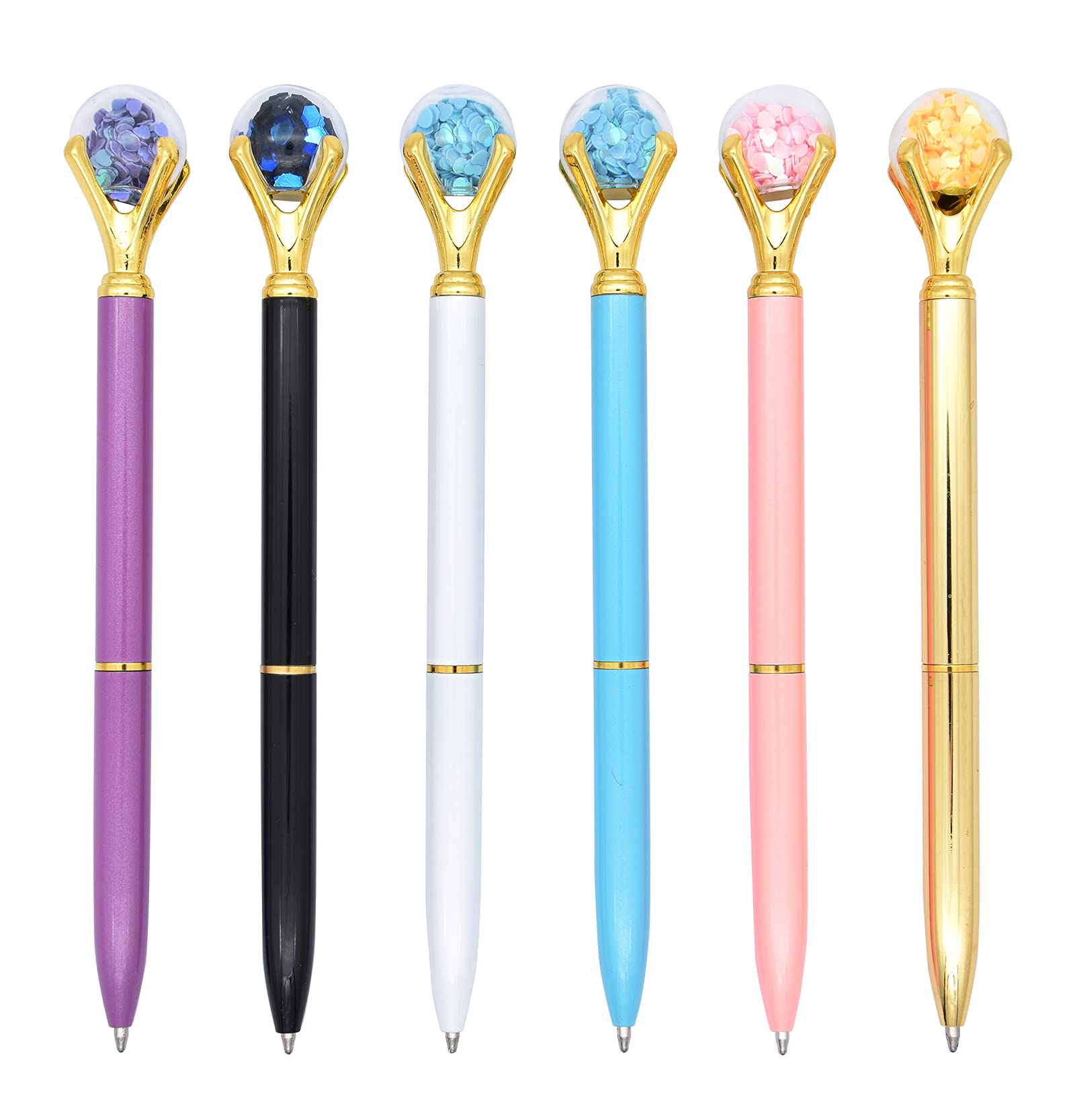 Gullor 6 Pieces Black Ink Pens Diamond Ball Medium Point Ballpoint Pens, Multicolored