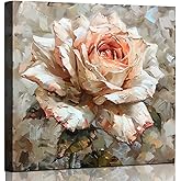 Bathroom Wall Art Décor, Pink Rose Canvas Painting, White Blooming Flower Wall Pictures Decor for Bedroom, Abstract Floral Art Prints for Kitchen, Modern Artwork for Living Room Home Office Decorations 12x12 Inches