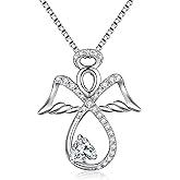 JiaYangJY Sterling Silver Infinity Angel Necklace Heart Birthstone Guardian Angel Pendant Jewelry Gifts for Her