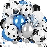 Soccer Balloons, Metallic Blue Silver Balloons with 18 Inch Soccer Ball Foil Print Balloon for Sport Theme Party Decorations, Chrome Silver Blue Confetti Balloon for Boys Men Birthday