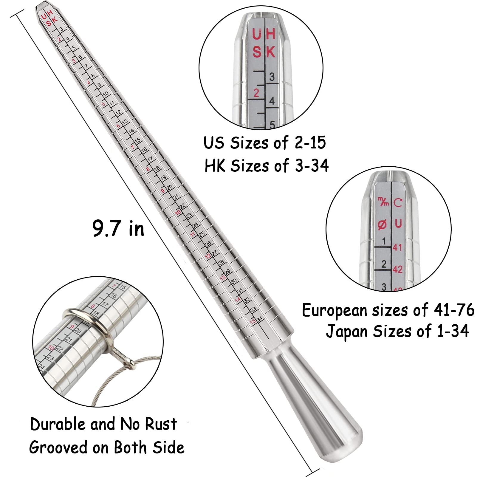 Accmor Ring Sizer Measuring Tool Including Ring Mandrel, Ring Gauge Finger Sizer & Rubber Jewelry Hammer, Metal Ring Measurement Maker Kit Ring Sizing Stick for Man Women Jewelry Making