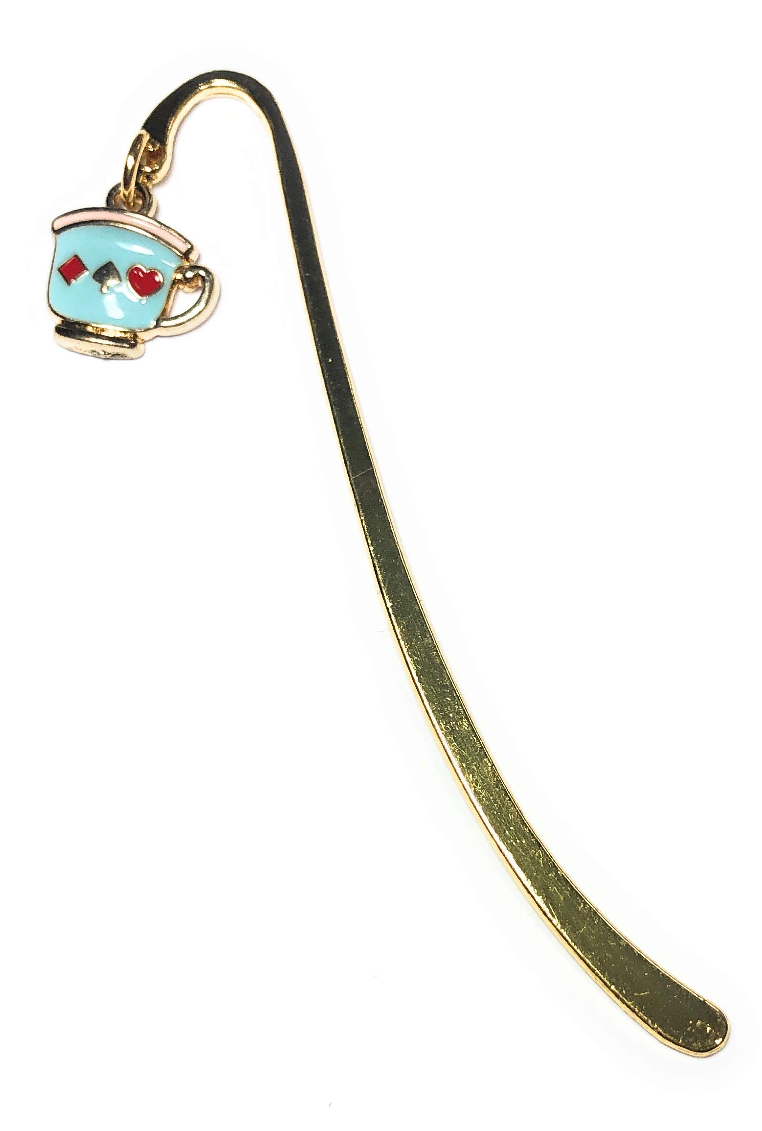 FizzyButton Gifts Teacup Coffee Cup Gold Tone Mini Bookmark with Enamel Charm in Gift Bag