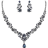 EVER FAITH Wedding Jewelry Sets for Bride, Austrian Crystal Gorgeous Marquise Orchid Flowers Leaf Teardrop Pendant Necklace Dangle Earrings Set for Women