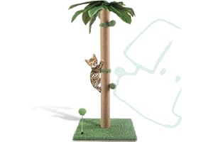 Pomesea Cat Scratching Post, 34'' Tall Cat Scratchers for Indoor Cats with Hanging Balls, Tall Cute Sisal Kitten Scratch Post with Reinforced Stable Base, Green, Medium
