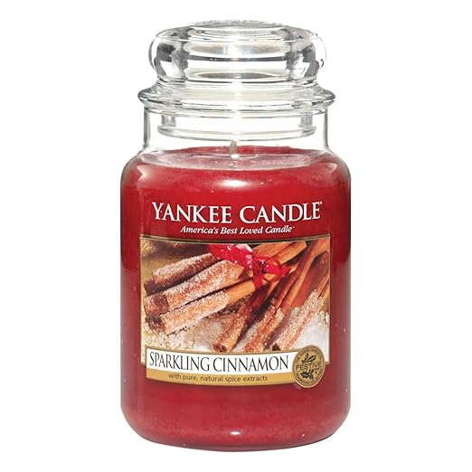 title=Yankee candle 1100952E Sparkling Cinnamon Candele in giara grande, Vetro, Rosso,