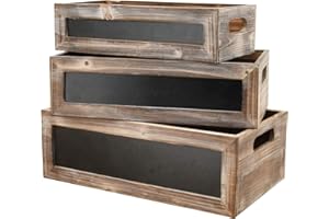 EMAX HOME Vintage Brown Wood Nesting Storage Crates with Chalkboard and Cutout Handles, Rectangular Wooden Crates for Storage Set of 3