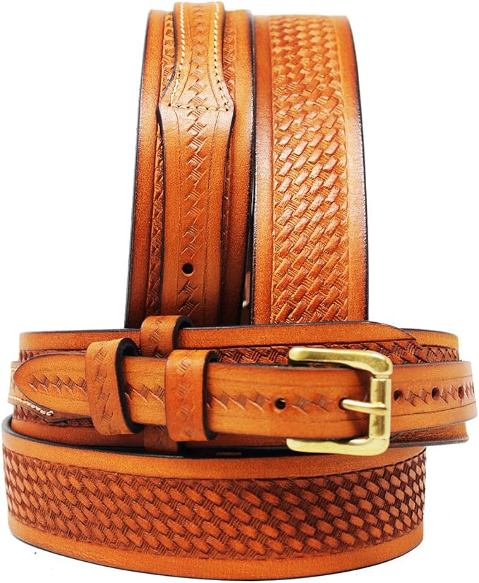 PRORIDER 4344 Men's Western Ranger Belt Tooled Leather Basket Weave 26Ranger02