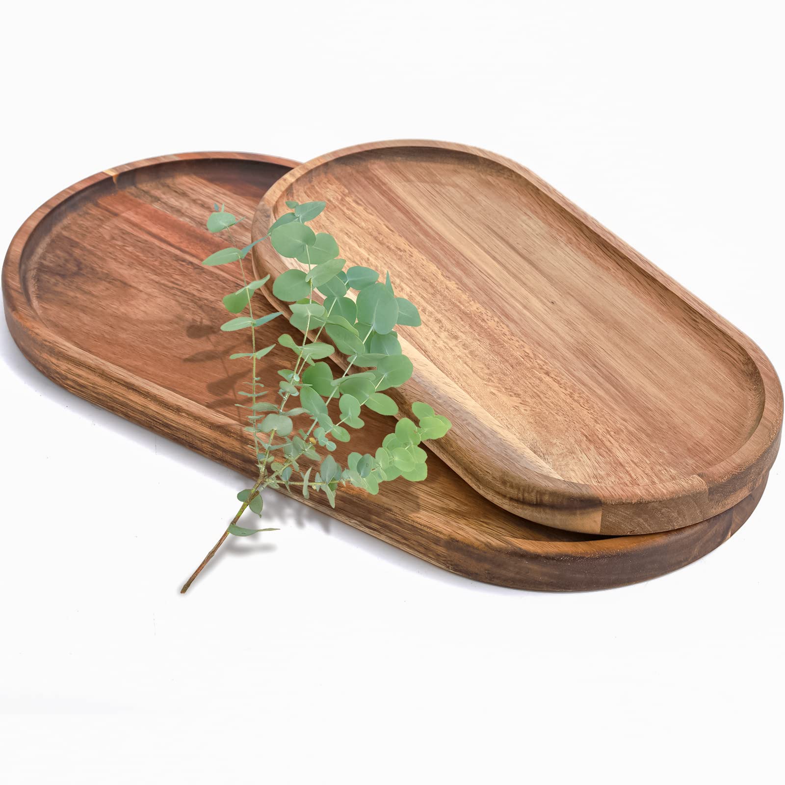 Elsjoy Set of 2 Acacia Wooden Serving Trays, Natural Wood Serving ...