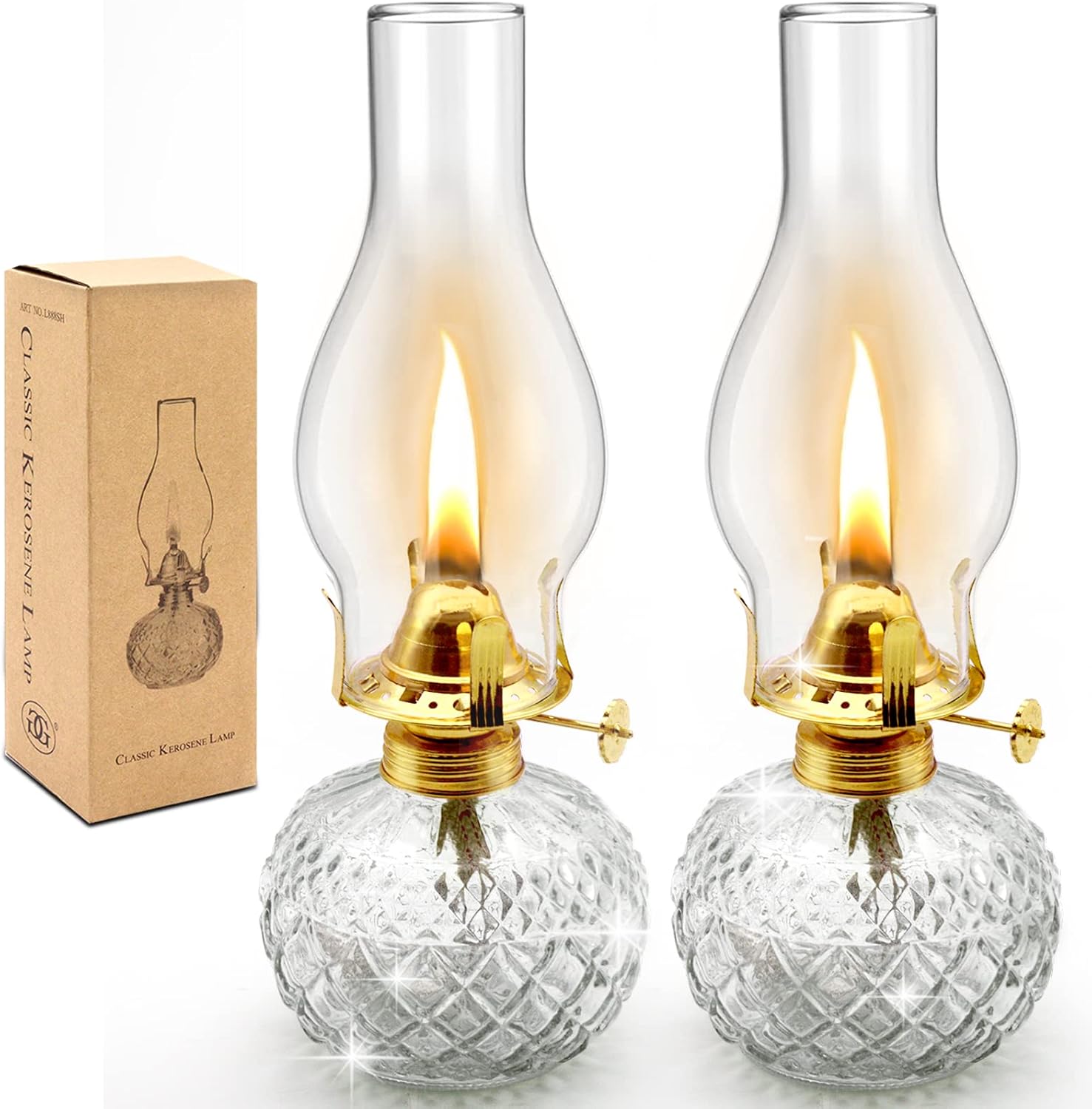 Oil Lamps & Accessories - CHNLML 2 Pieces Christmas Large Chamber Oil Lamps, Glass Clear Kerosene Lamp Indoor Decorative Hurricane Lantern Vintage for Xmas Thanksgiving Tabletop Decor and Winter Emergency Lighting(colorless