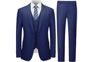 Cooper & Nelson Men's 3 Piece Slim Fit Suit Set, One Button Solid Jacket Vest Pants with Tie