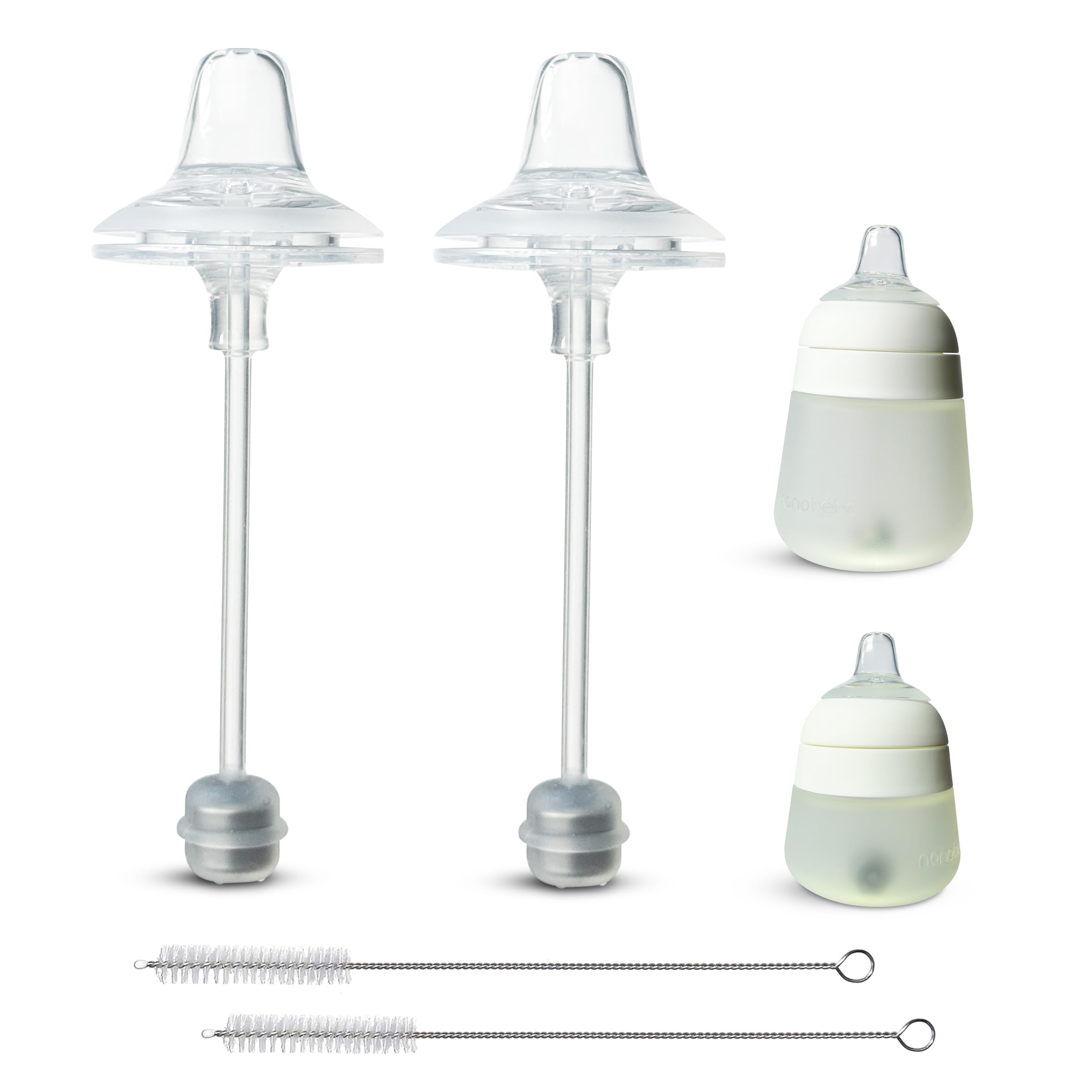 Photo 1 of Sippy Cup Conversion Kit for Nanobébé Flexy Silicone Baby Bottles 2-Count, Soft Food Grade Silicone Sippy Spout Nipples and Weighted Straw, Cleaning Brush, BPA Free, 4+ Months (Sippy Kit)