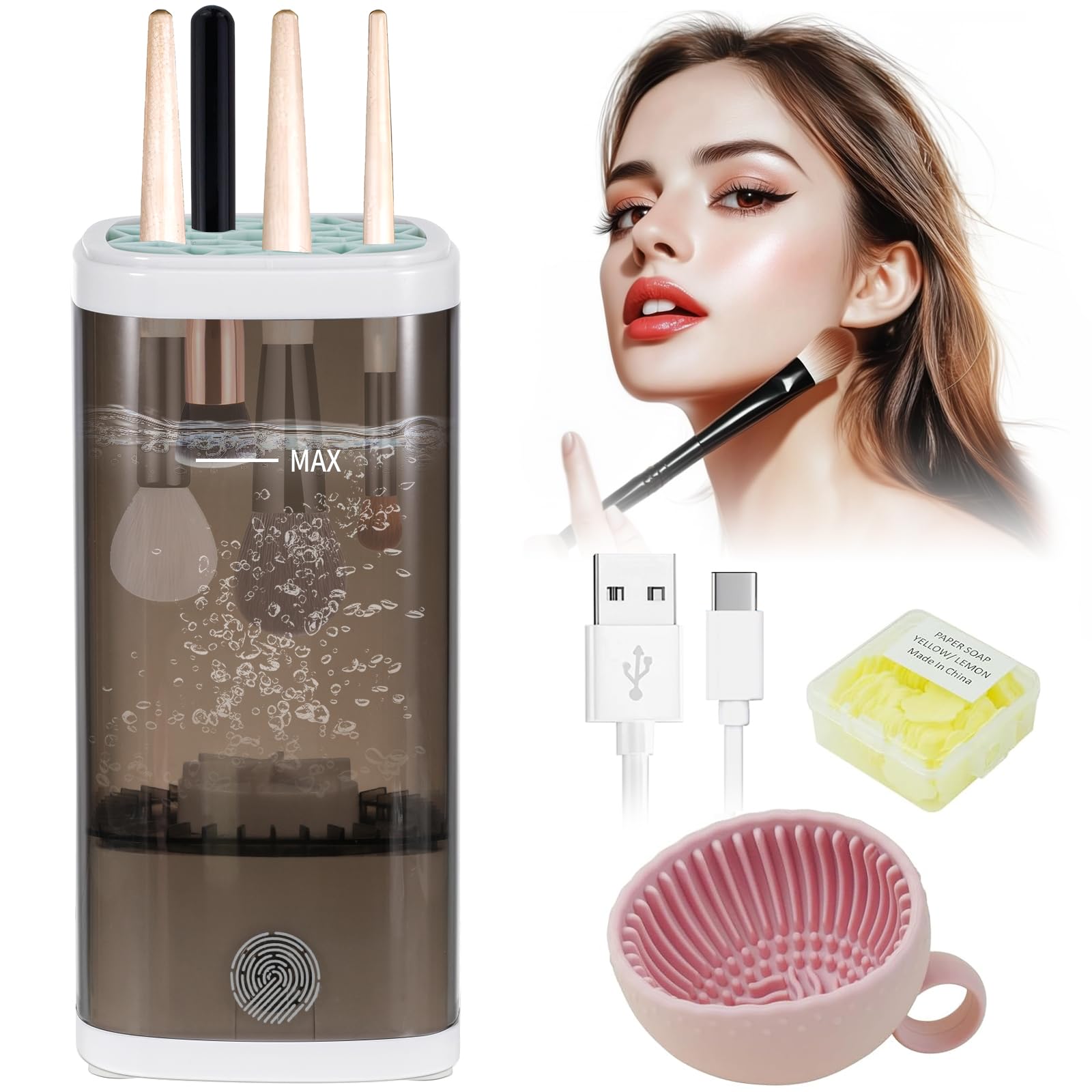 CIGTSICO Make Up Brush Cleaner with UV Drying Function, Electric Makeup Brush Cleaner Strongest Clean-6500RPM for Perfect Cleaning Makeup BrushCleaner Machine