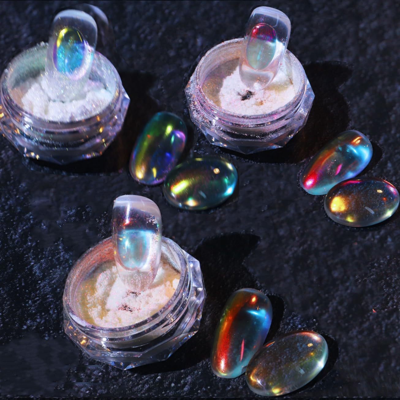 Photo 1 of 3 Boxes Ice Transparent Aurora Nail Powder Neon Rainbow Holographic Chameleon Powder Multi Chrome Iridescent Pigment Pearlescent Nail Art Glitters(Transparent#4#5#6)