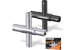 Pinoze 4 Way Sillcock Water Key, 1/4", 9/32", 5/16", 11/32", 2-Pack Steel Multi-Function Utility Key for Sillcocks Faucets Valves Spigots, Silver & Black