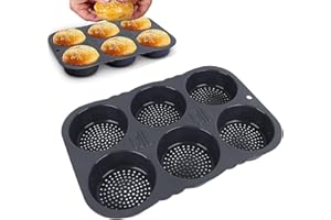 6 Cavity Silicone Hamburger Bun Mold, Foldable Reusable Nonstick Burger Bun Pans Silicone Loaf Pan Kitchen Baking Tool for Ba