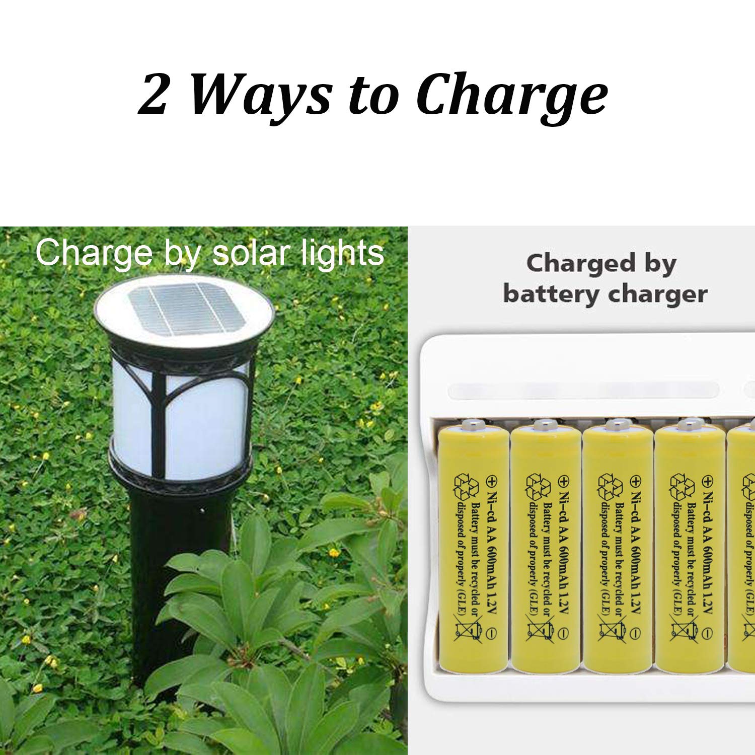 ni-cd aa 600mah 1.2v Rechargeable Battery for Solar 2A Solar Batteries for Outdoor Solar Lights (8 Pack AA Yellow)
