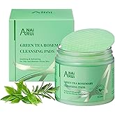 ANAI RUI Green Tea Rosemary Cleansing Pads with CICA Tea Tree Oil, Face Scrub Pads with Bubbles, Exfoliating Deep Cleansing Pad for Face and Body, Make-up Remover Wipes, 50pcs