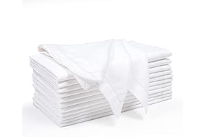 THE BEER VALLEY 12-Pack Hemstitched Dinner Napkins Oversized 20x20 - Cotton Fabric Tailored with Mitered Corner - Ideal for Events and Regular Use - White