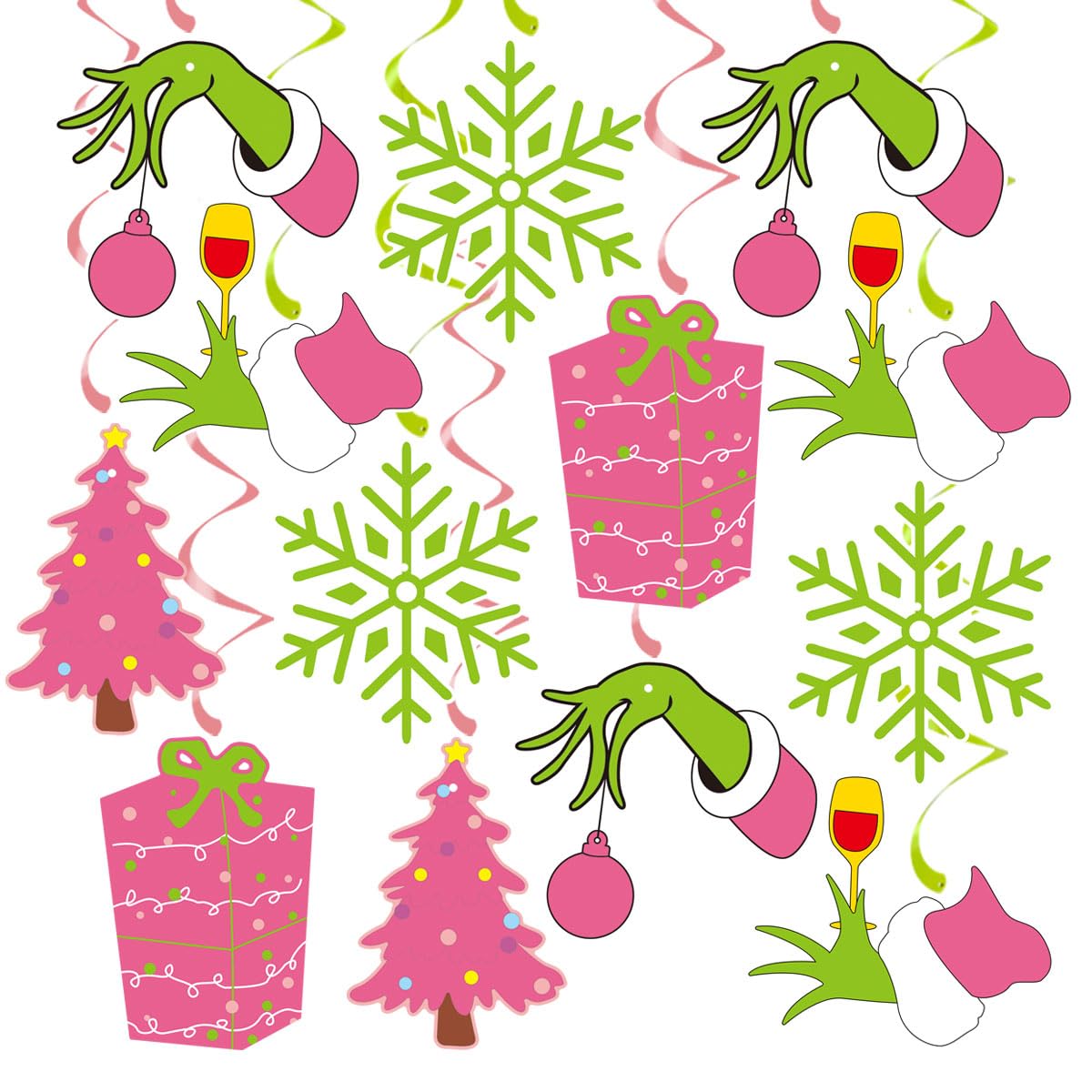 View 1 of 20Pcs Pink Christmas Party Hanging Swirls Decor, Girl Cute Chirstmas Foil Ceiling Swirl, Ceiling Streamers For Christmas Winter Holiday, Birthday Party, New Year Party