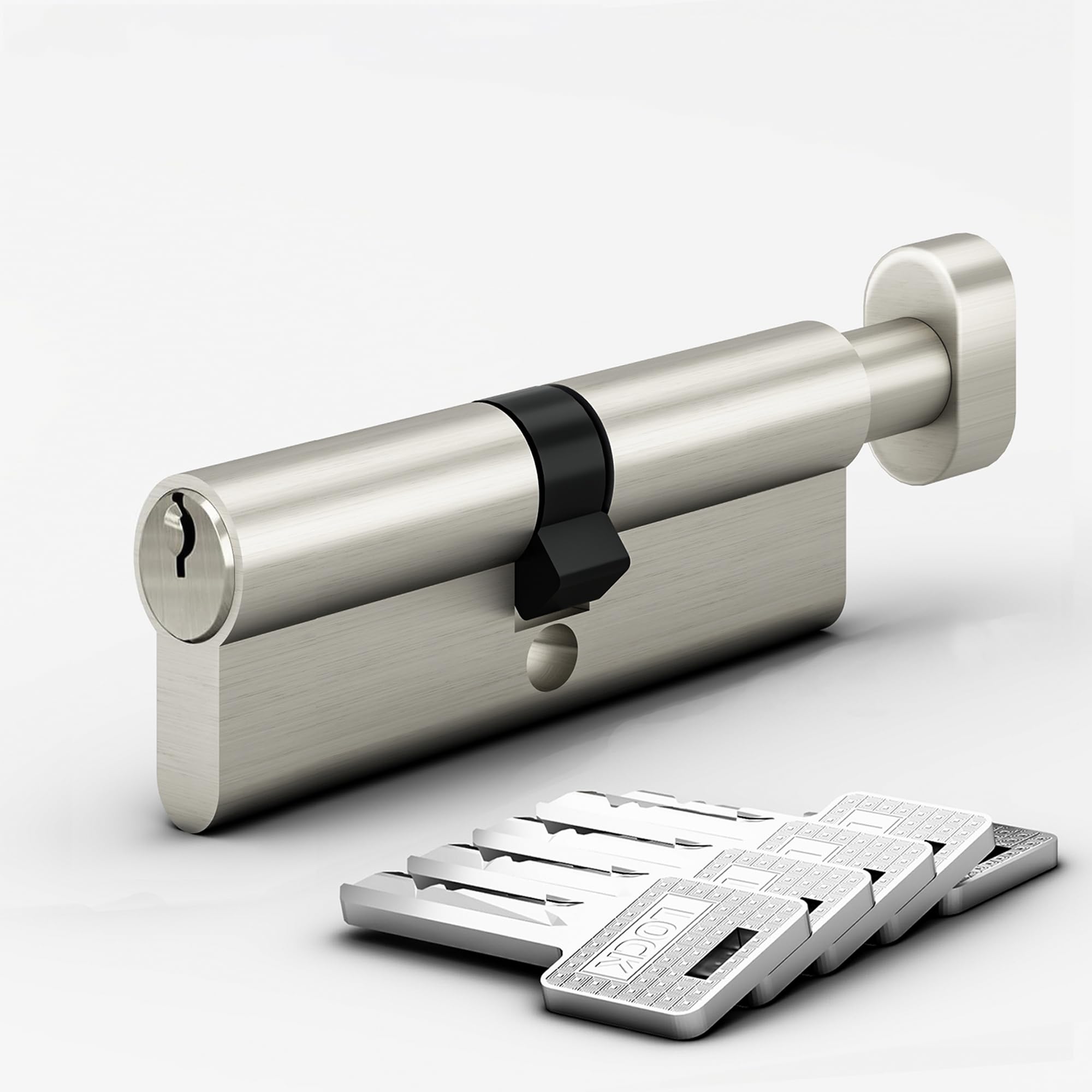 AwmnSrman Thumb Turn Euro Cylinder Lock (60mm) 30/30 with 5 Keys, Barrel Cylinder Lock with Knob, Euro Brass Cylinder Satin Nickel Finish,Anti-Bump, Drill and Pick