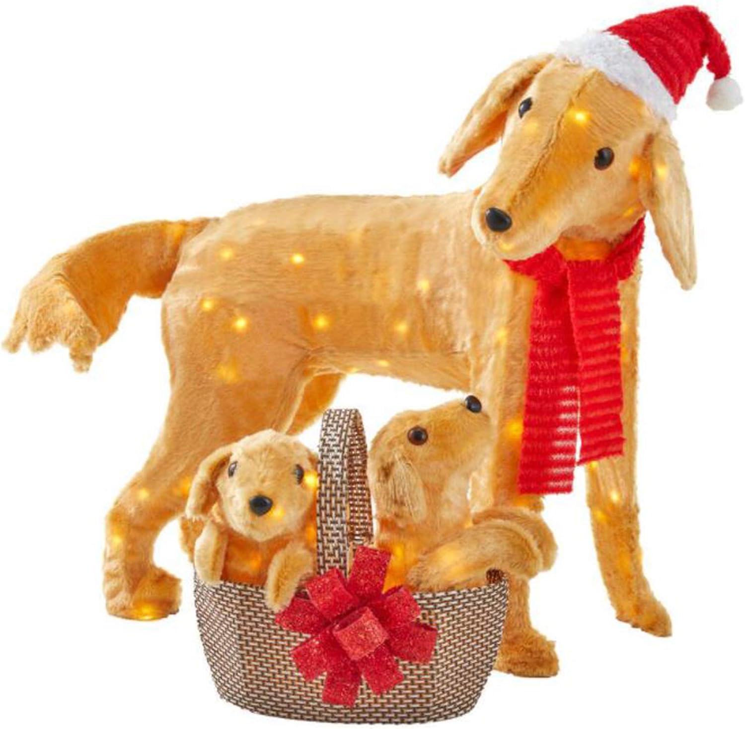 Home Accents Holiday 2-Piece Adorable Dogs LED Golden Retriever with Basket of Puppies