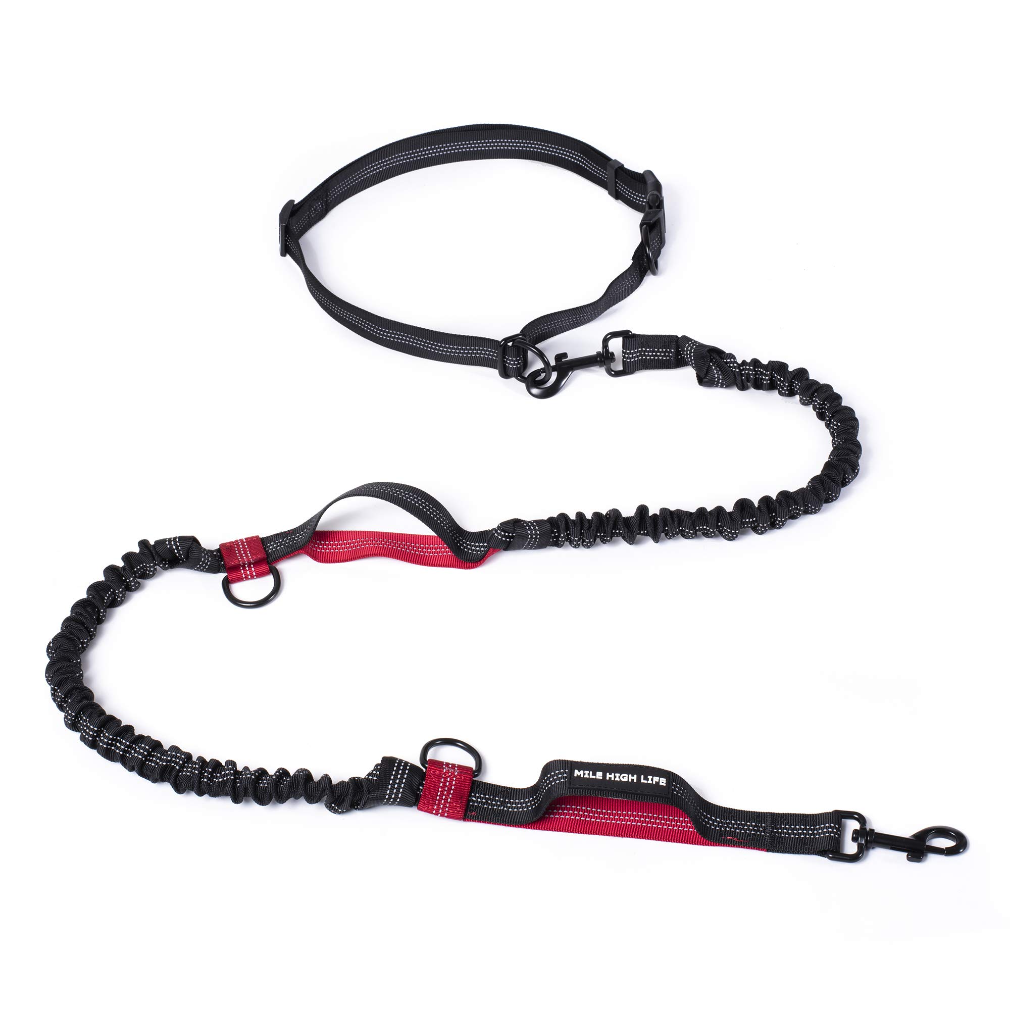 Mile High Life | Retractable Hands Free Dog Leash | Waist Running Adjustable | Reflective Dual Bungees | Dual Handles | Small Medium Large Dogs | (Red)