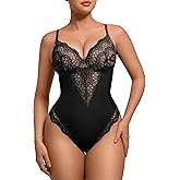 FeelinGirl Womens Body Suits Shapewear Tummy Control Backless Thong Body Shaper V Neck Compression Lace Bodysuit Tops