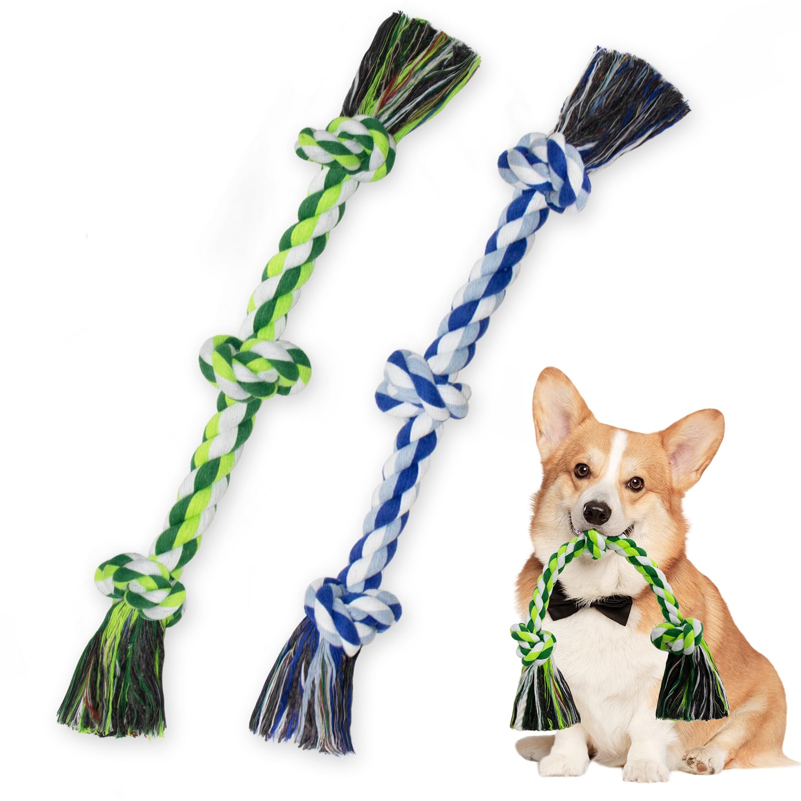 Photo 1 of WDZZHOT [2 Pack] Dog Rope Toys, Dog Chew Toy for Medium and Small Dogs, 3 Knots Heavy Duty Puppy Rope Toy, 100% Cotton Tug of War Dog Toys for Boredom, Teeth Cleaning