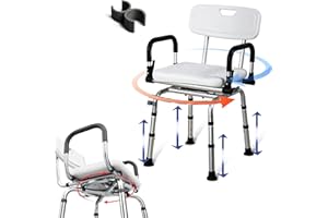 LAURALS 360 Degree Swivel Shower Chair,Portable Seat with Armrests and Back, Adjustable Height Seat for Bathtub (White)