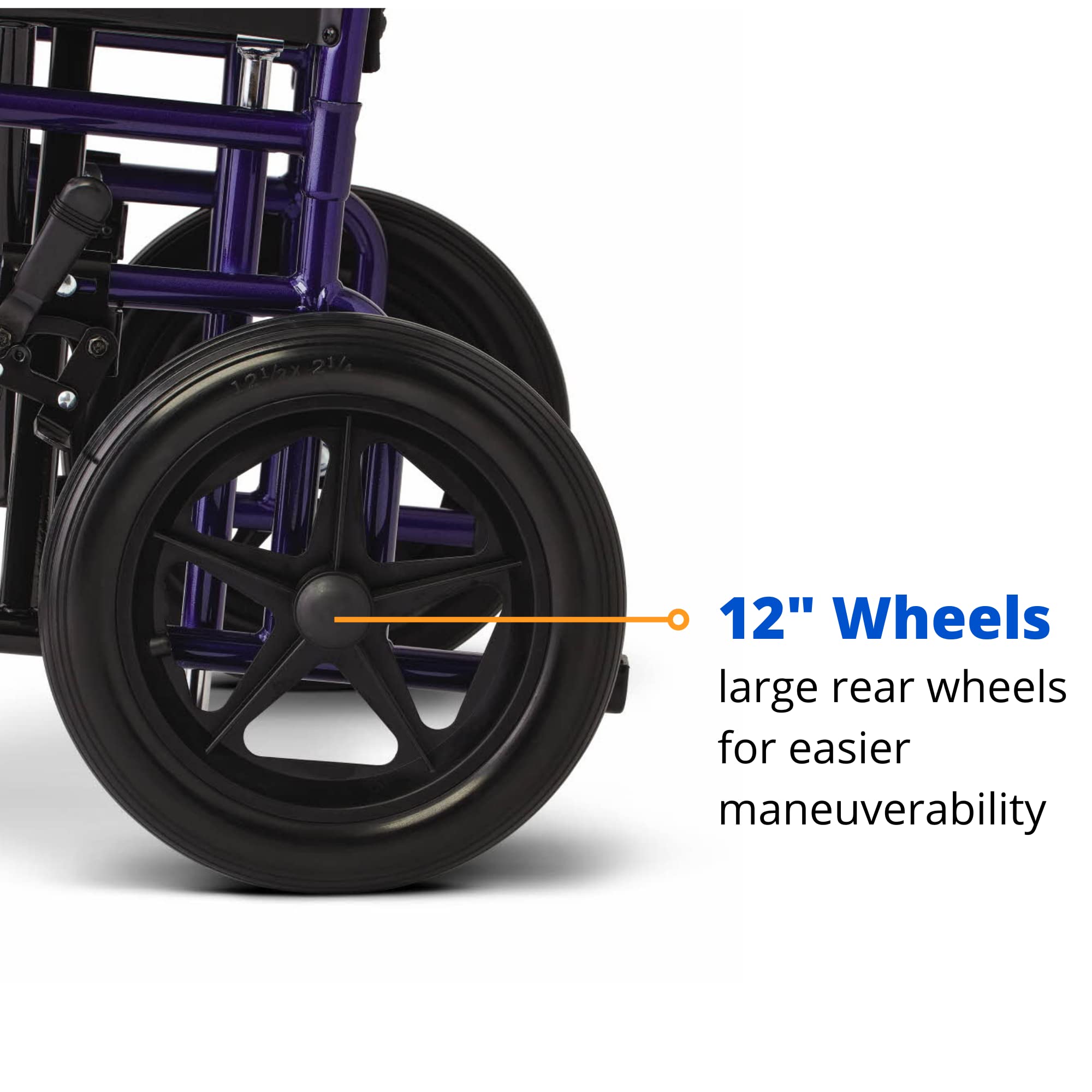 Medline Heavy Duty Transport Chair supports up to 500 lbs., Bariatric Transport Wheelchair, 22