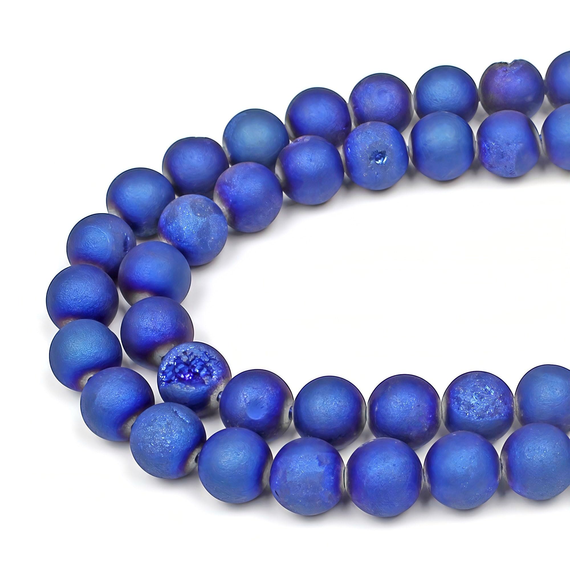 MJDCB Natural Round Stone Beads 10mm Sapphire Blue Druzy Agate Loose Gemstone Beads for Jewelry Making Bracelet Necklace 35pcs — image 1