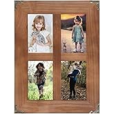 LOSOUR 4x6 picture frames collage, Window Pane 4 Opening 4x6 picture frame with Decorative Metal Corners for Table Top Display and Wall mounting Photo Frame (Brown, 16.2x12.2 inch)