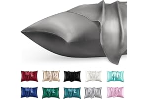 phyrec Satin Silk Pillowcase for Skin and Hair, 2 Pack - Envelope Closure - 20" x 30" Bedding Queen Pillow Cases, Soft Breathable Smooth Cooling Silk Pillow Covers for Sleeping, Deep Gray