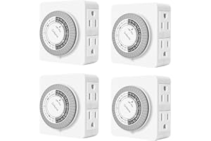 G-Homa Timer Outlet Electric Indoor with 2 Grounded Outlet,Plug-in 24-Hour Mechanical Timers,Daily On/Off Cycle,Energy Saving for Lamps, Seasonal, Christmas Lights and Holiday Decorations (4 Pack)