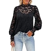 DOROSE Womens Tops and Blouses Dressy Casual Lace Floral Long Sleeve Shirts