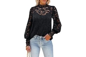 DOROSE Womens Tops and Blouses Dressy Casual Lace Floral Long Sleeve Shirts