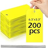 200 Pcs 6 1/4" x 3 1/8" Wire Tags Labels Plastic Shipping Tags for Labeling Tag with Wire for Labeling Blank to Write On for Equipment Car Parts Storage (200, Yellow, 6 1/4" x 3 1/8")