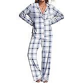 Ekouaer Womens Pajamas Set 2 Piece Button Down Pjs Soft Long Sleeve Top and Pants Sleepwear Set Lounge Sets