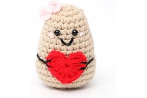 MMNHJHUT Funny Mini Positive Potato,3 Inch Positive Crochet Carrot Toy,Soft Wool Knitting Toy,Emotional Support Gag Doll with Heart for Friends, Parties, Birthdays, Christmas（khaki）