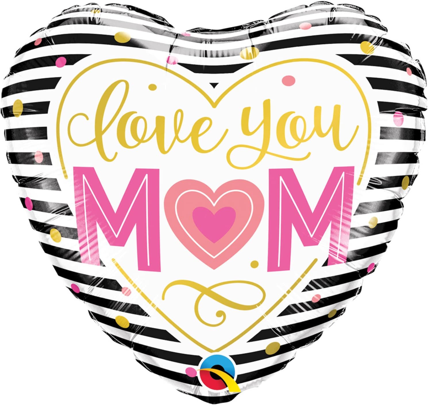 Qualatex 55824 18" Heart Love You Mum Hearts Stripes Foil Balloon 01ct