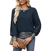 For G and PL Women's Dressy Sequin Formal Top Long Sleeve Chiffon Shirt Blouses