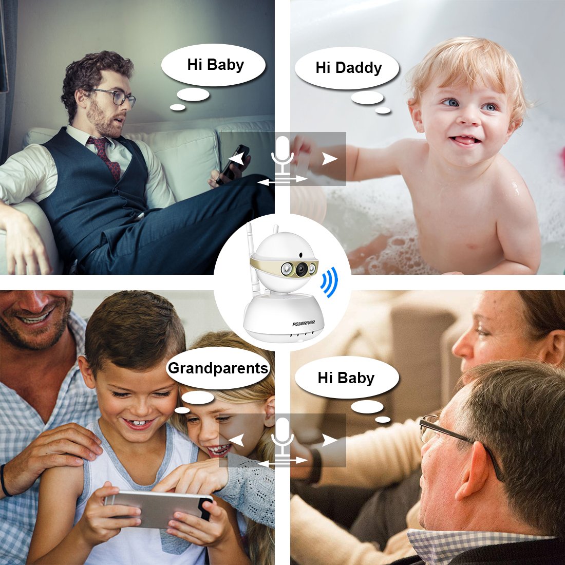 Home Camera,POWERIVER WiFi IP Indoor Security System with Motion Detection,Two-Way Audio & Night Vision for Baby / Pet / Front Porch Monitor,Remote Control with iOS,Android,PC App(Gold)